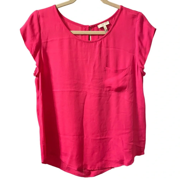 JOIE HOT PINK SHORT SLEEVE POCKET BLOUSE - Picture 1 of 4